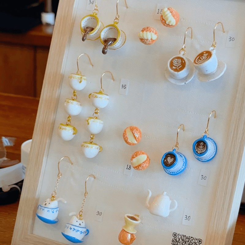 Miniature coffee and pastry-shaped jewellery