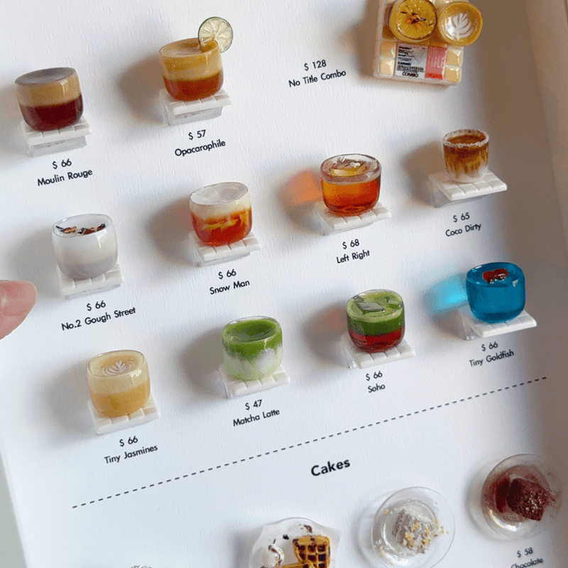 Miniature cocktail and coffee menu board displayed at No Title Coffee, Hong Kong